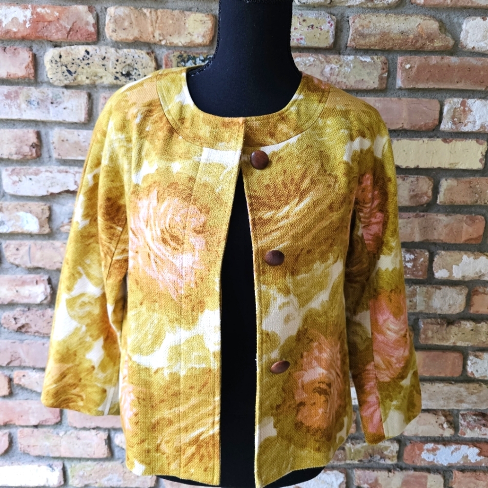 Talbots Cropped Floral 100% Cotton Twill 3/4 Length Sleeved Jacket